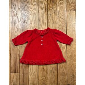 Carter's Baby Girls‎ Red Velvet Dress Rosebud Buttons Ruffle Party Holiday 3M